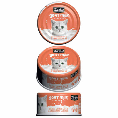 Kit Cat Goat Milk Gourmet Boneless Chicken Shreds & Salmon Canned Cat Food 70g