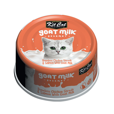 Kit Cat Goat Milk Gourmet Boneless Chicken Shreds & Salmon Canned Cat Food 70g