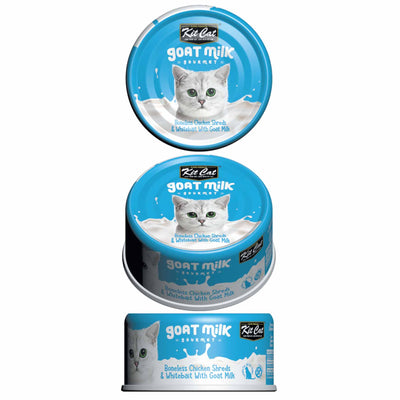 Kit Cat Goat Milk Gourmet Boneless Chicken Shreds & Whitebait Canned Cat Food 70g