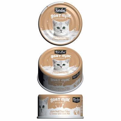 Kit Cat Goat Milk Gourmet White Meat Tuna Flakes & Cheese Canned Cat Food 70g