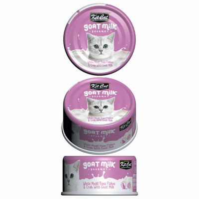 Kit Cat Goat Milk Gourmet White Meat Tuna Flakes & Crab Canned Cat Food 70g