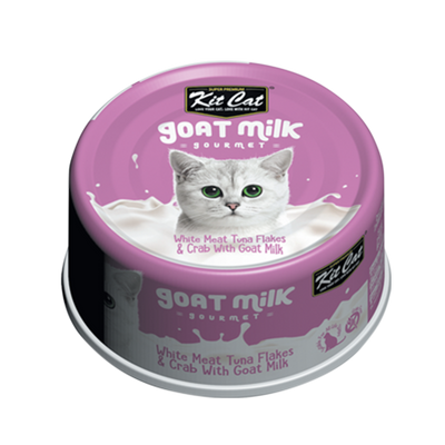 Kit Cat Goat Milk Gourmet White Meat Tuna Flakes & Crab Canned Cat Food 70g