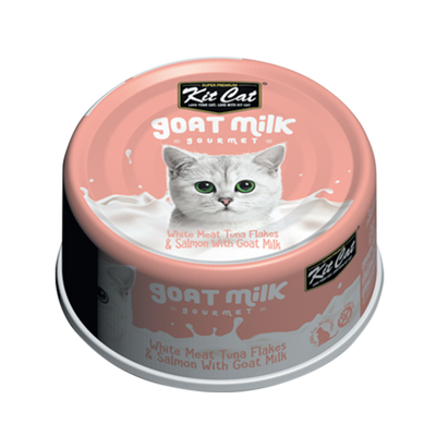 Kit Cat Goat Milk Gourmet White Meat Tuna Flakes & Salmon Canned Cat Food 70g