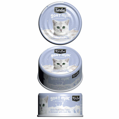 Kit Cat Goat Milk Gourmet White Meat Tuna Flakes & Whitebait Canned Cat Food 70g