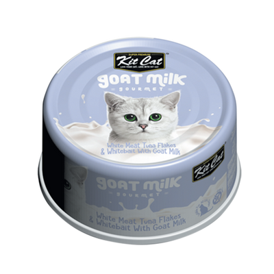 Kit Cat Goat Milk Gourmet White Meat Tuna Flakes & Whitebait Canned Cat Food 70g