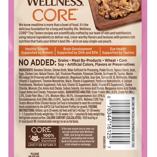 15% OFF: Wellness CORE Tiny Tasters Chicken Minced Grain-Free Kitten Pouch Cat Food 1.75oz